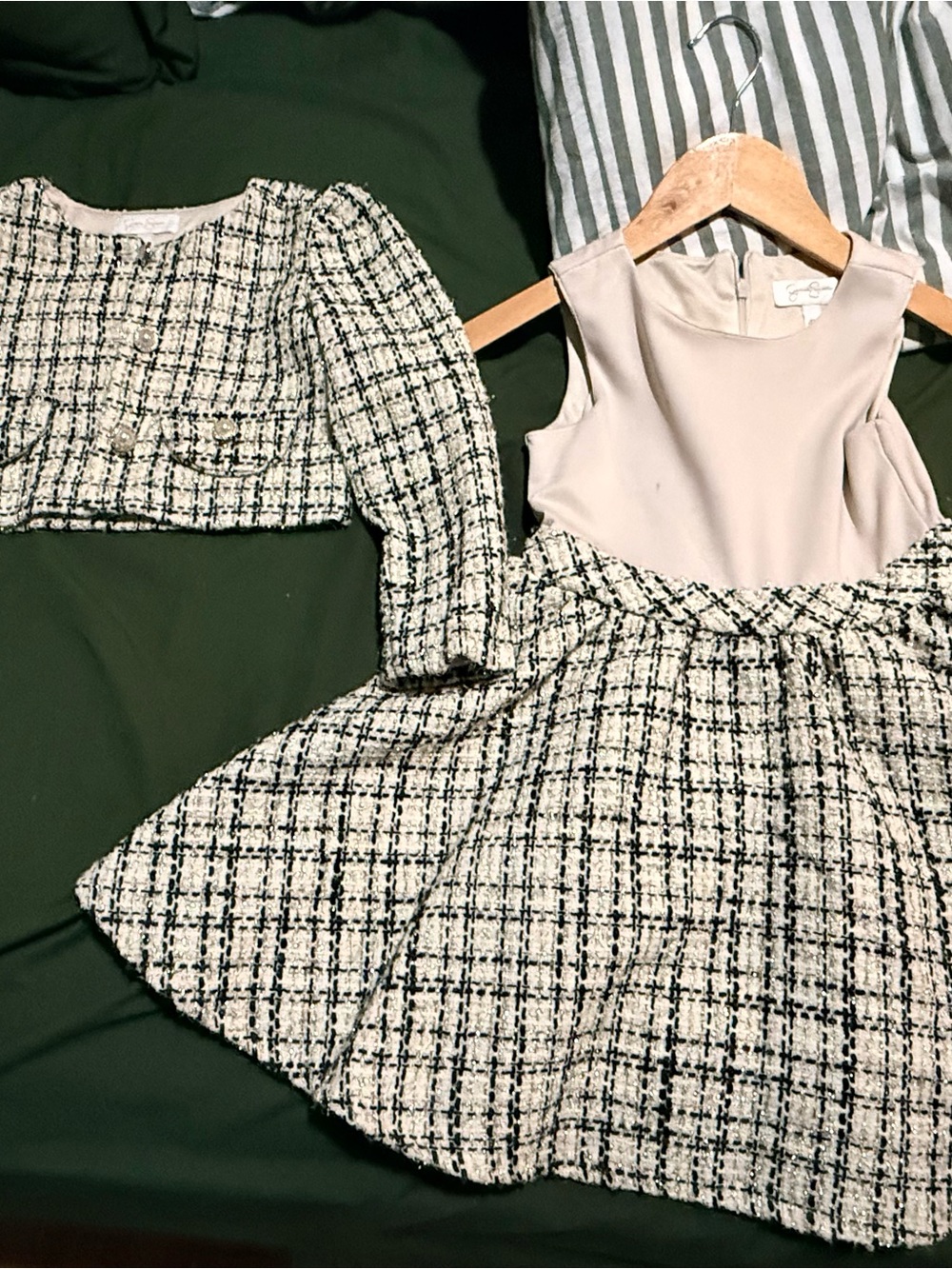 Girls Tweed Dress with Matching Jacket - Cream & Black